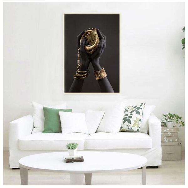 

black woman's hand with gold jewelry canvas paintings on the wall art posters and prints african art pictures home wall decor