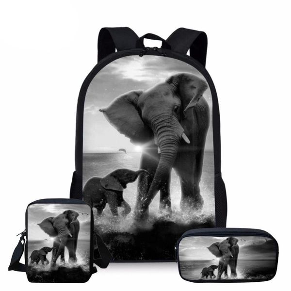 

school bags kuiliu black africa elephants 3pcs/set kids wild animals print backpack children shoulder student pen case