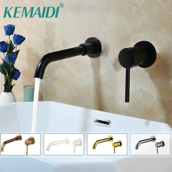 

bathroom sink faucets kemaidi luxury brushed golden tap wall mounted basin faucet solid brass & cold mixer bathtub