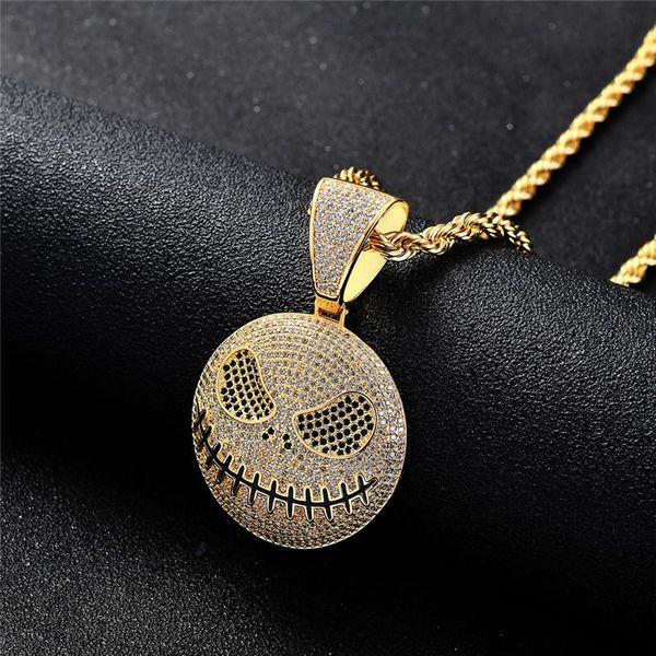 

pendant necklaces iced out jack skellington necklace & pave full cubic zircon ghost hip hop rock jewelry christmas gift, Silver