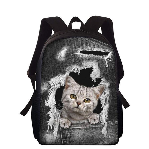 

backpack school bags for girls boys cute cat 3d printing denim bagpack orthopedic kids student book bag teenagers rucksack