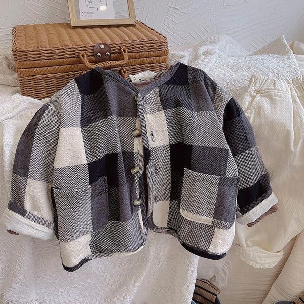 

jackets boys and girls retro plaid jacket 2021 autumn children's korean clothing p5681, Blue;gray