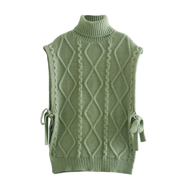 

streetwear women solid slit side sweaters vests fashion ladies twist knitted tanks elegant female chic turtleneck pullovers 210531, White