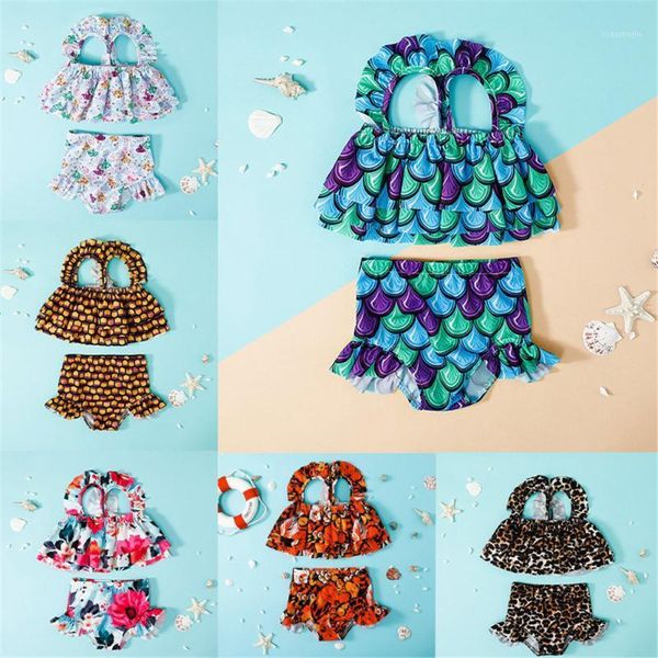 

baby girl swimsuits 2021 summer floral printed ruffles swimsuit kids clothes girls swimwear for little bikini one-pieces, Black