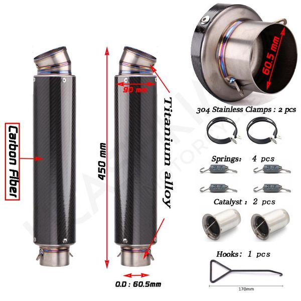 

motorcycle exhaust system universal 60.5mm titanium alloy carbon fiber modified z1000 cbr650r s1000rr pipe