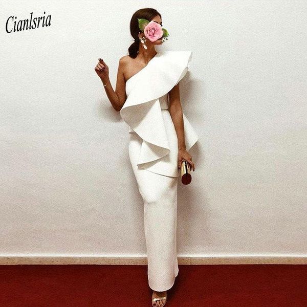 

party dresses gorgeous one shoulder arabic formal evening with ruffles sleeveless dubai long dress vestido de festa, White;black