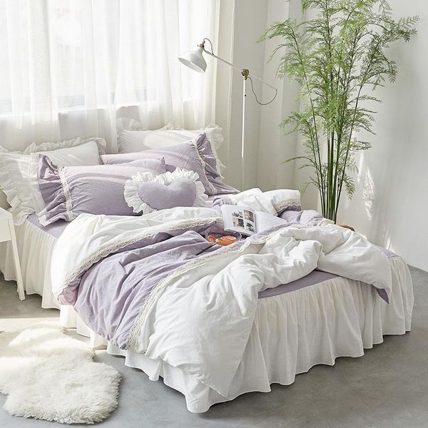 

4pcs cotton washing cotton lace luxury bedding sets  king size duvet cover set bed skirt set pillowcase bedclothes