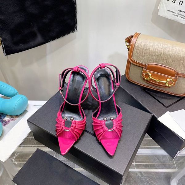 Верхняя мода плиссированная краска женские одежды обувь на высоком каблуке сандалии, кожаный навязки дизайн, супер красивые ноги, размеры 35-43