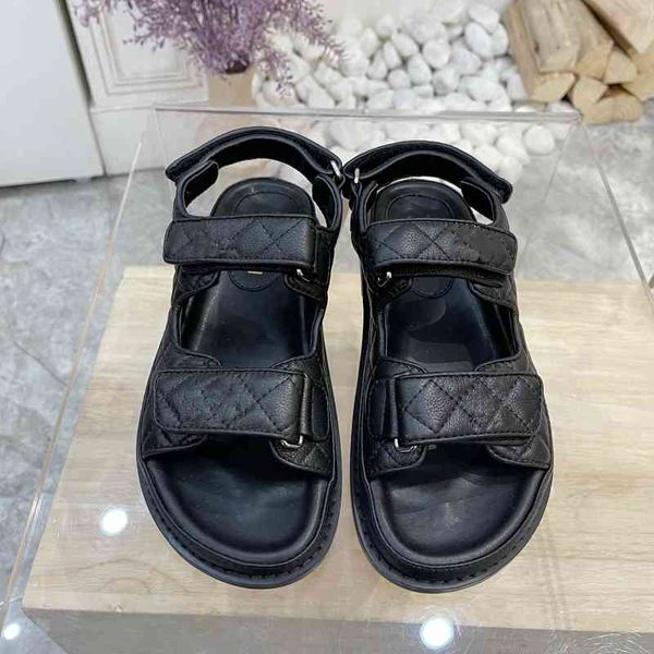 

2021 summer new leather velcro sports comfortable flat trendy designer shoes for women sandals, Black