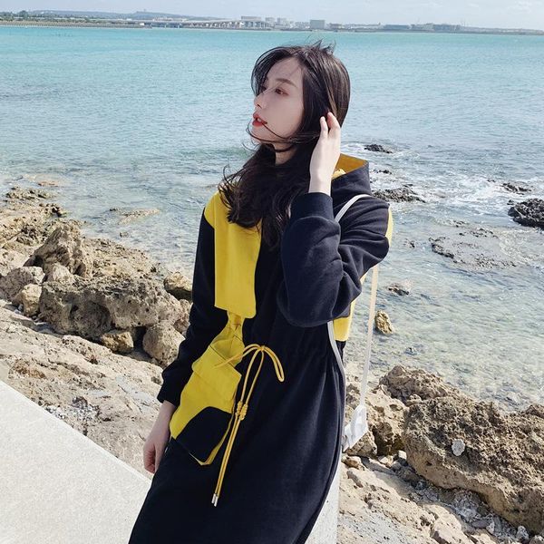 

women's trench coats 2021 autumn fashion women hoodie windbreaker female temperament outwear ladies stitching jacket girls coat, Tan;black