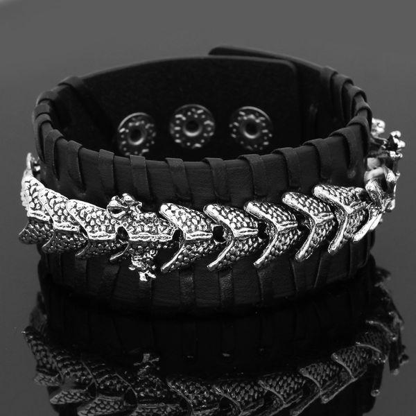 

new viking celtic dragon bracelet leather winding domineering men's bracelet trend, Black