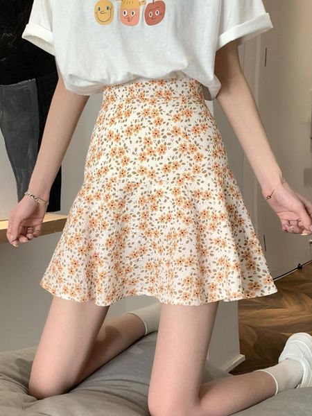 

skirts summer floral design female a-line skirt women 2021, Black