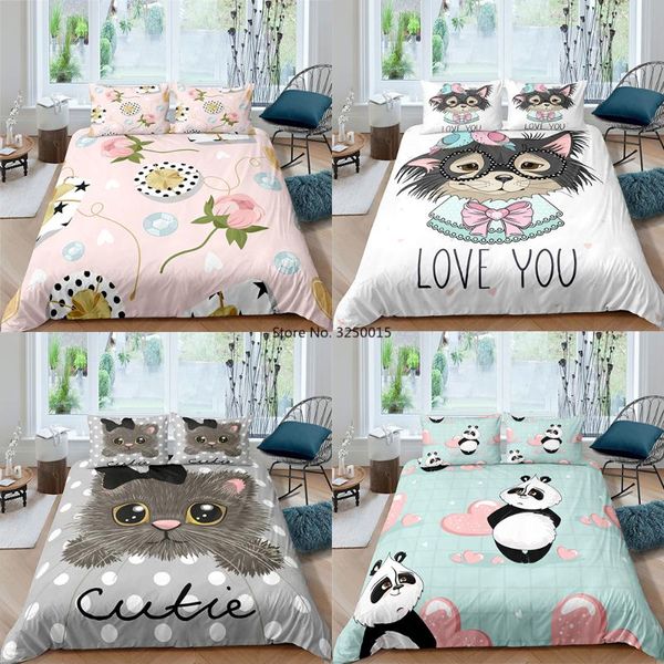 

bedding sets 2/3pcs love set adults children boys girls panda cat duvet cover bohemian quilt king year decoration
