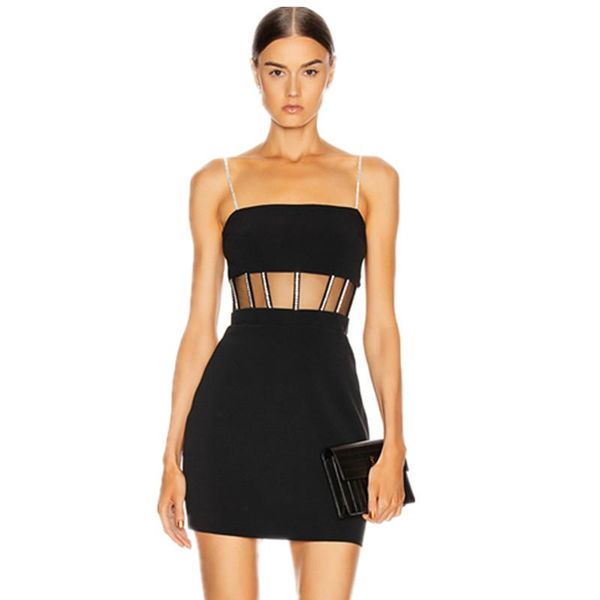 

ladies women spaghettli strap black mesh bodycon bandage dress 2021 elegant mini party summer dress, Black;gray