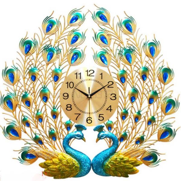 

desk & table clocks big crystal peacock wall home decor clock modern design watches wedding decoration drop