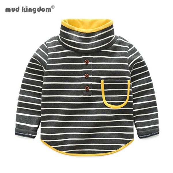 

mudkingdom boys sweatshirts autumn winter long sleeve striped high-neck fleece lined fashion kids outerwear clothes 210615, Black