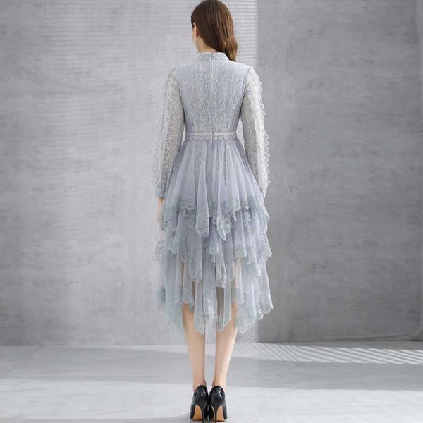 

casual dresses women's dress round neck long sleeve embroidered sequins irregular net yarn large puffy party cake 2021 fall winter, Black;gray