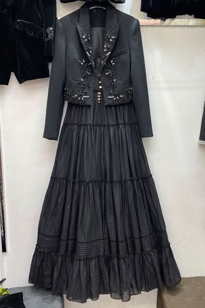 

french elegant cotton large swing belt solid dress, Black;gray
