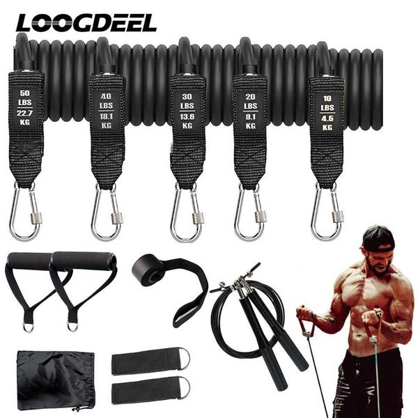 LOOGDEEL 11Pcs/12Pcs Fasce di resistenza Attrezzature per il fitness a casa Yoga Allenamento in palestra Tirare la corda Allenamento della forza muscolare Body Building H1026