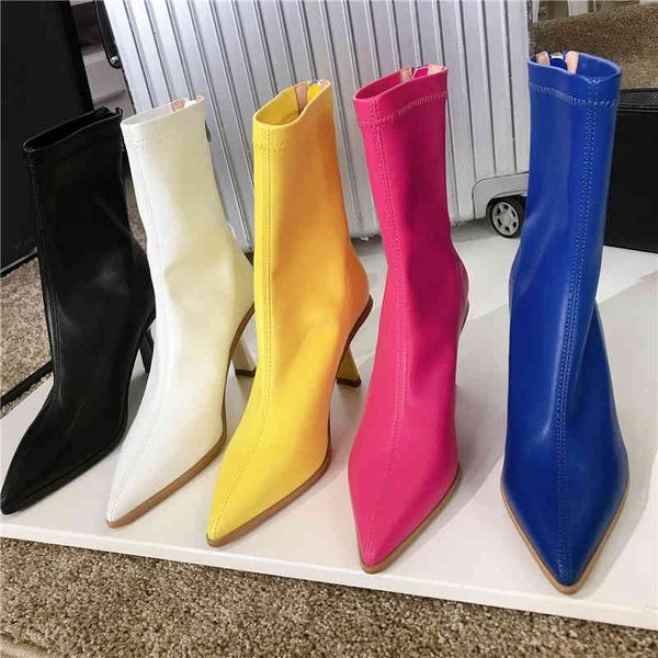 

dress shoes candy color dancing thin high heels pumps boots pointed toe women ankle back zipper autumn party short w5an, Black