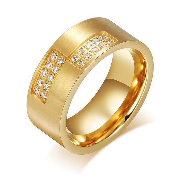 

wedding rings gold-color inlay cubic zircon ring titanium steel vintage engagement for women fashion jewelry, Slivery;golden