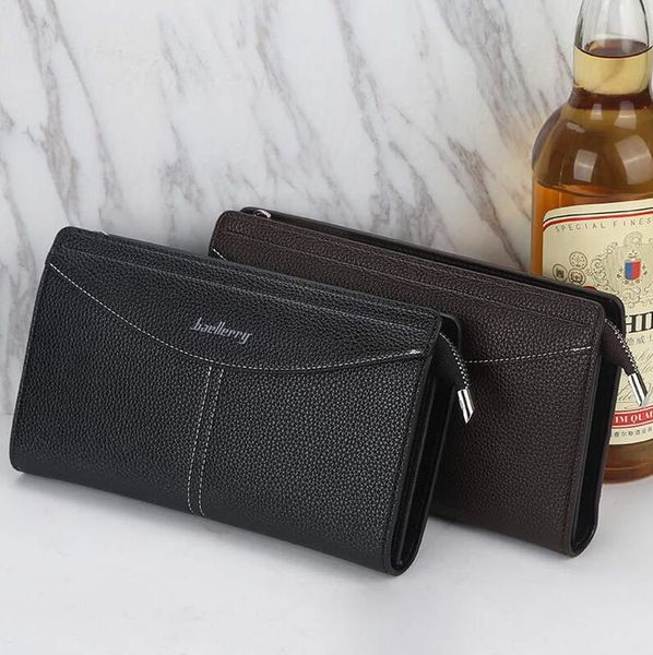 

Wholesale factory leather men bags simple atmosphere solid color business wrist bag street trend leathers long wallet light cross multifunctional coin purse, Coffee(boutique box)