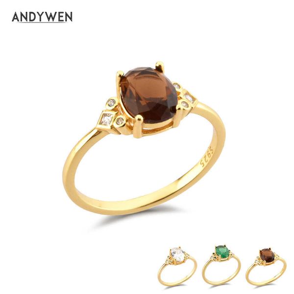 

andywen 925 sterling silver big brown zircon oval ring women rock punk anillo fino luxury jewelry accessories for wedding gift 210608
