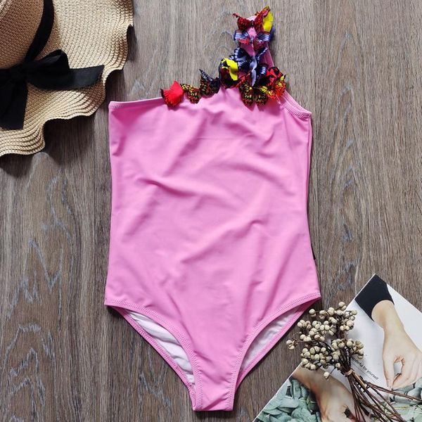 

4-14 years girl swimsuit one piece one shoulder children's swimwear 3d butterfly girls bathing suit monokini kids beachwear 2021