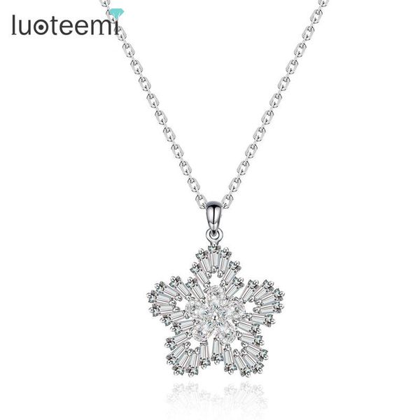 

pendant necklaces luoteemi brand fashion style summer pave clear cubic zircon star necklace for delicate women shining jewelry wholesale, Silver