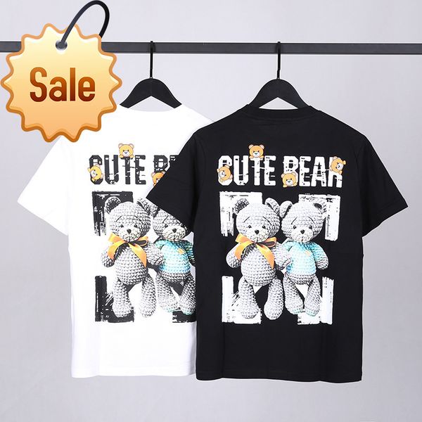 

2022 summer new off co branded fashion bear short sleeve t-shirt men's net red half women's cotton, White;black