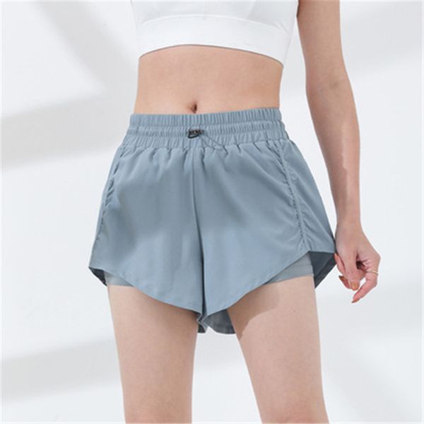 

lu-56 fitness yoga pants women's summer loose wear anti-glare elastic high waist running training quick-drying sports shorts