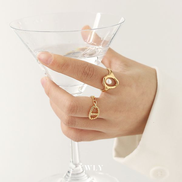 

geometric hollowed out natural pearl ring fashion foundation ywly, Silver