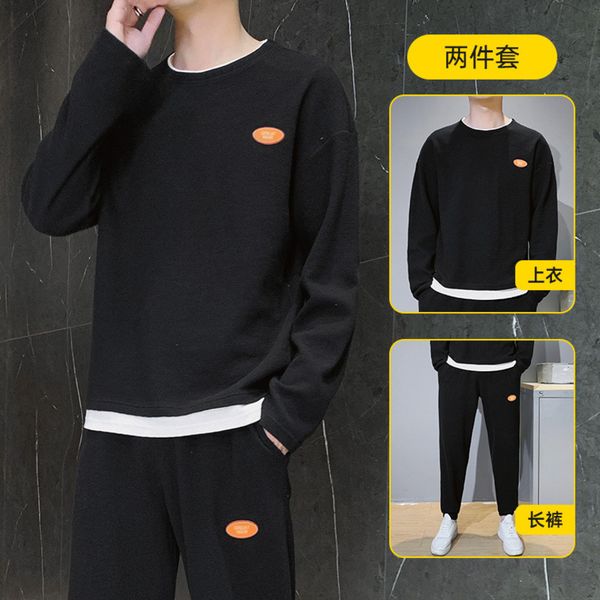 

2021 new spring and autumn men's sports leisure ims round neck long sve t-shirt sweater suit, Gray