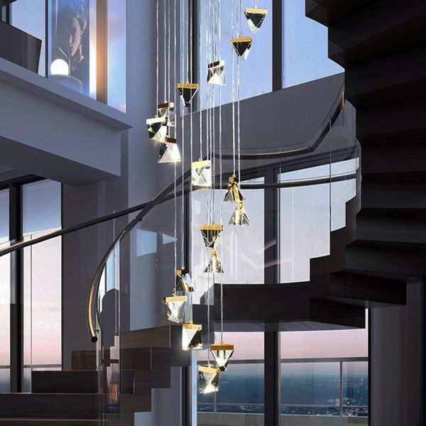 

chandeliers modern led crystal ball staircase chandelier lighting duplex building lobby decoration lamp villa long hanging