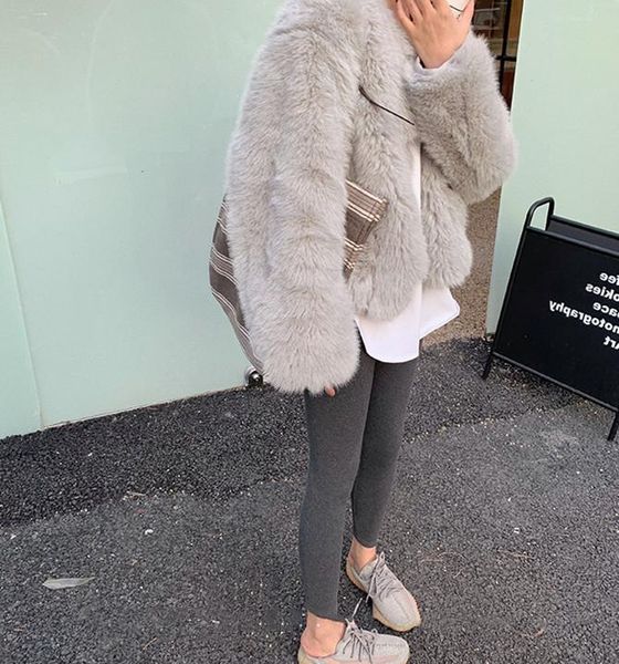 

women's fur & faux 2021 winter thicken warm jacket coat women casual fashion fluffy cozy loose one piece of outerwear female, Black