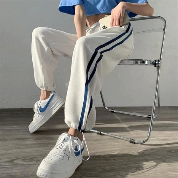 

sweatpants clothes streetwear summer fashion womens capris korean style wide leg harajuku baggy black high waisted vintage, Black;white