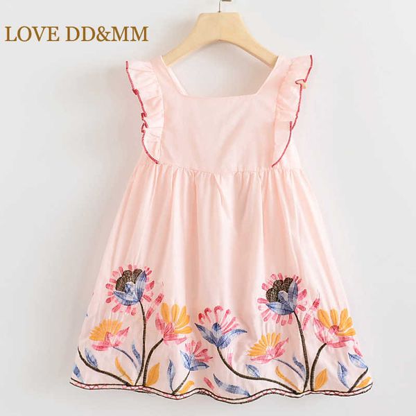 LIEBE DDMM Mädchen Kleider Sommer Neue Kinder Kleidung Kinder Süße Blume Stickerei Schleife Baby Kostüme