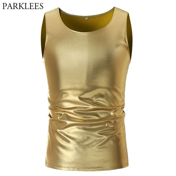 

mens shiny coated metallic tank summer sleeveless vest men hip hop nightclub party perform dance camisetas hombre, White;black
