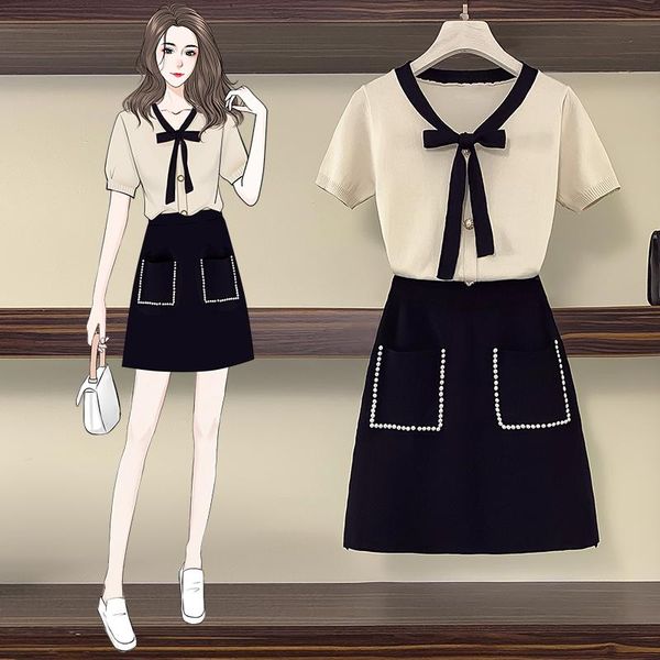 

skirts size women's 2021 summer fat sister mm cover belly foreign style reduce age show thin skirt suit, Black