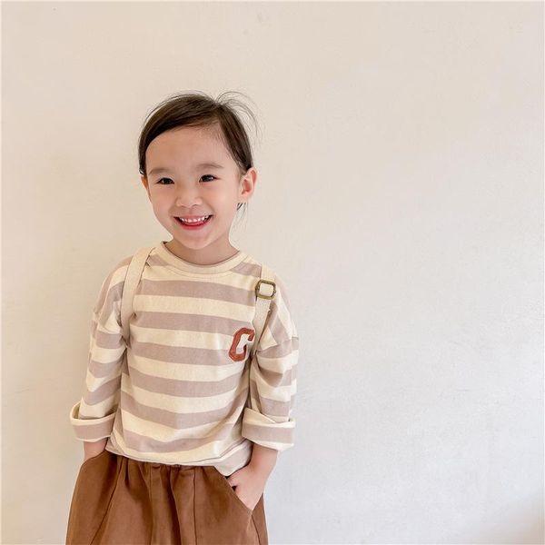 

t-shirts wlg kids girls boys t shirts spring fall striped beige blue long sleeve shirt baby casual for 1-6 years