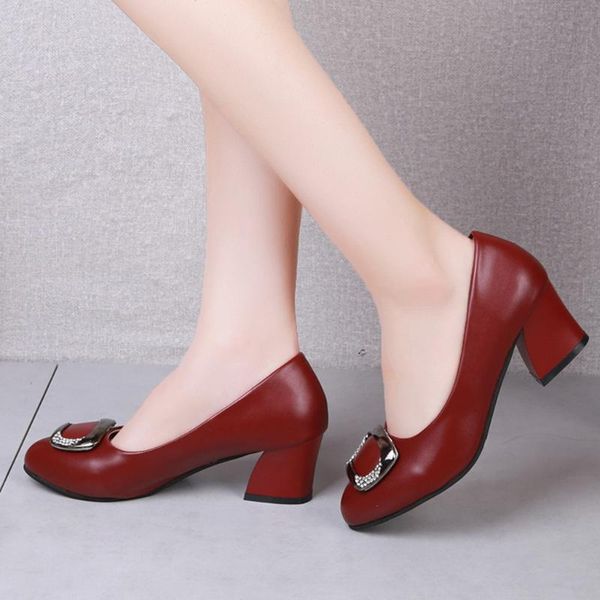

sandals sagace shoes woman fashion solid flip crystal square heel casual slip on leather working single high 2021feb13, Black