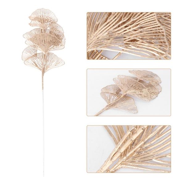 

5pcs simulation ginkgo leaves picks wedding leaf decor home layout leaf(golden)