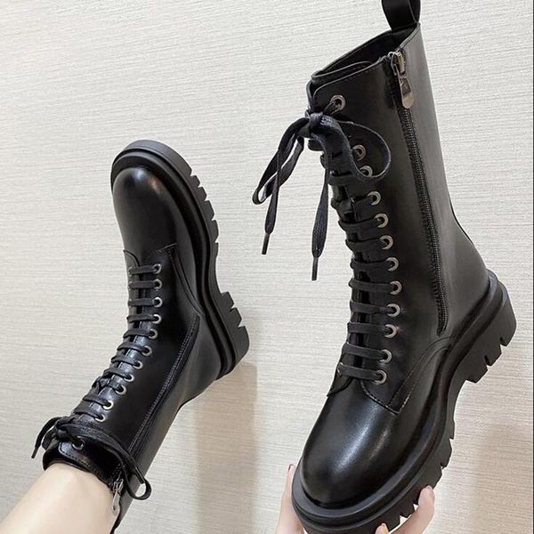 

boots ankle women shoes woman fashion wadge heel thick bottom pu short 2021 autumn ladies d549, Black