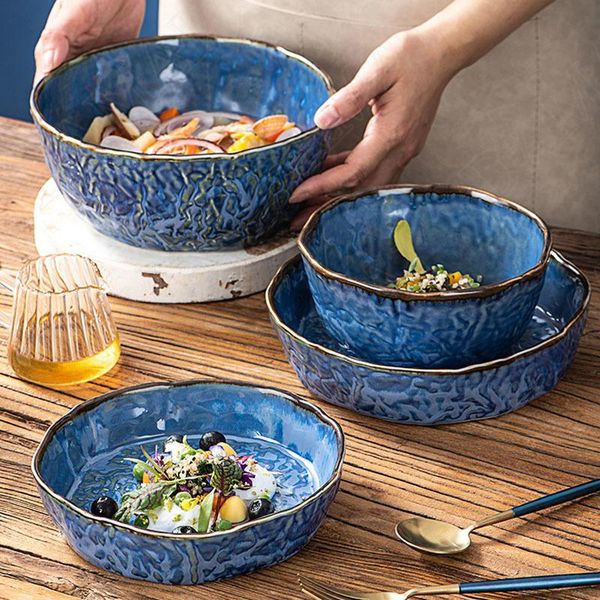 

dishes & plates european ceramic plate creativity stone grain fruit salad relief decorative western steak dish retro kitchen tableware