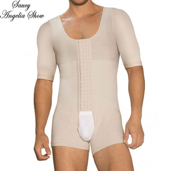 

gym clothing saucy angelia men sports wear hook body shapers waist trainer fitness tight active underwear male plus size bodycon bodysuit, White;black
