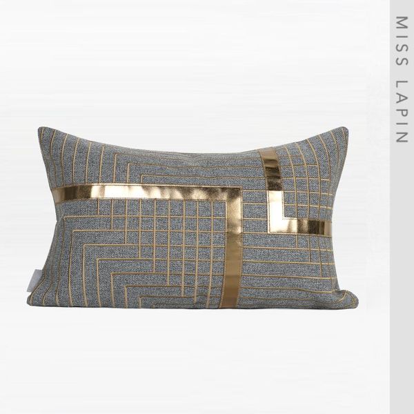 

interior decorations gold leather applique embroidered decor pillow cover 30x50cm lumbar gray embroidery luxury cushion
