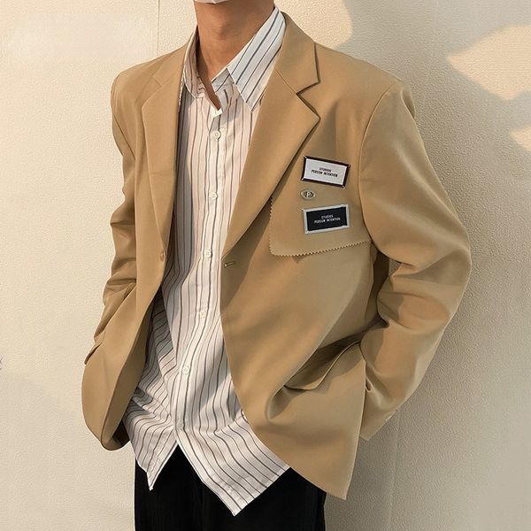 

men's suit coat loose causal single breasted blazers 2021 autumn new lable design korean style big size clothes, White;black
