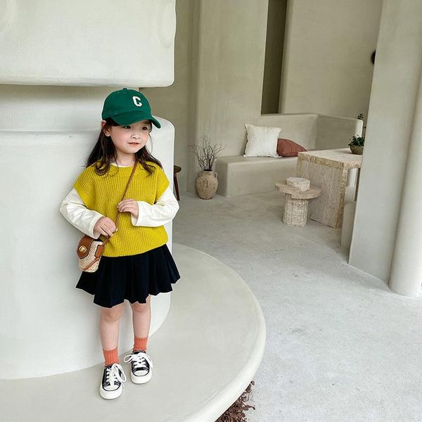 

pullover 2021 korean girls boys knitted vest cotton autumn kids sweater 1-7 years, Blue