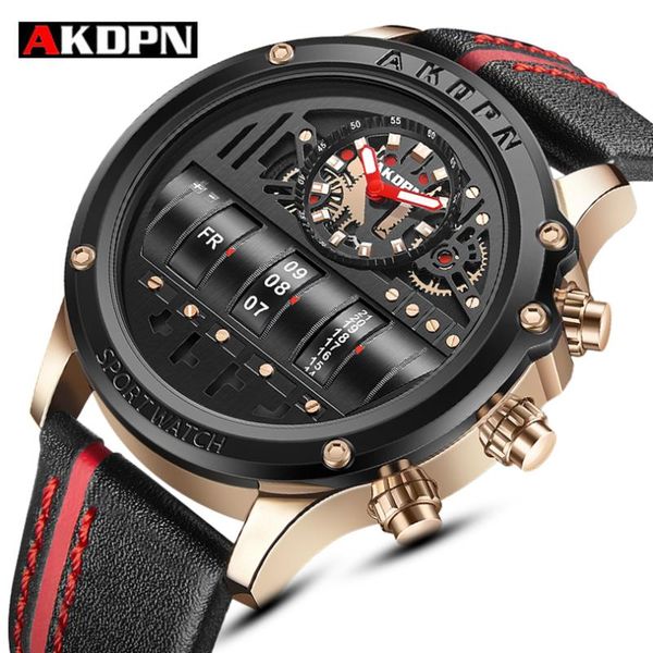 

wristwatches akdpn 2021 luxury watches men military sport roller week and date quartz watch man fashion leather strap, Slivery;brown