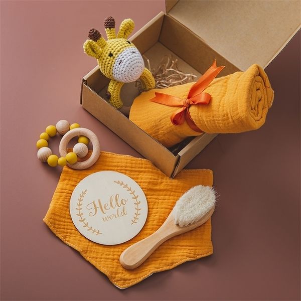 

1 blanket cotton bath toy set crochet rattle baby nursing bracelet commemorative birth products 210309